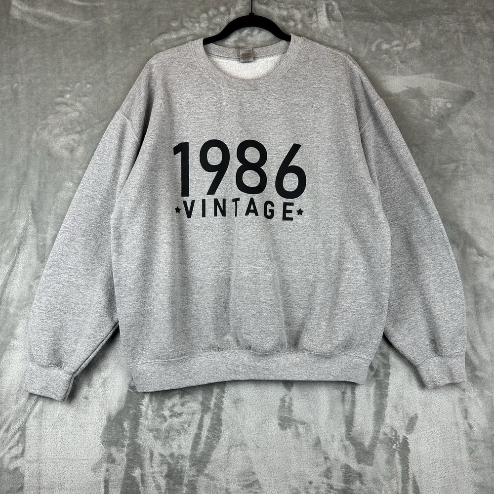 Gildan Heavy Blend Sweatshirt Women's L Gray "1986 Vintage"
